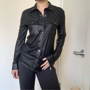 CO by Cotton On Faux Leather Button Down Collared Shirt